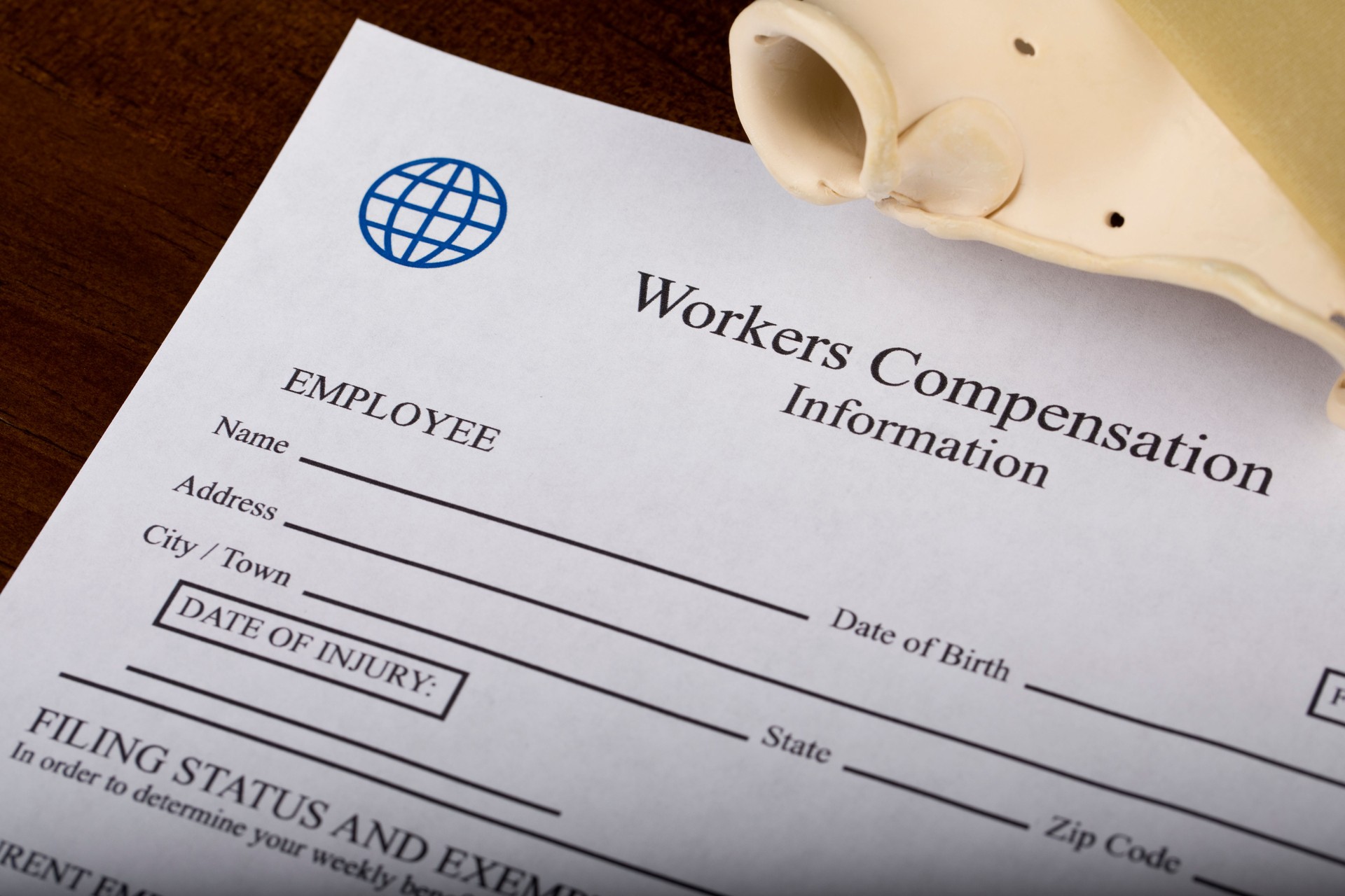 Worker Compensation Form with thumb brace